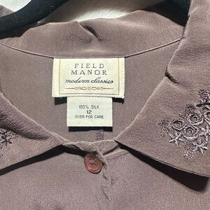 Vintage Field Manor 100%Silk Blouse with unique design on the neckline size 12